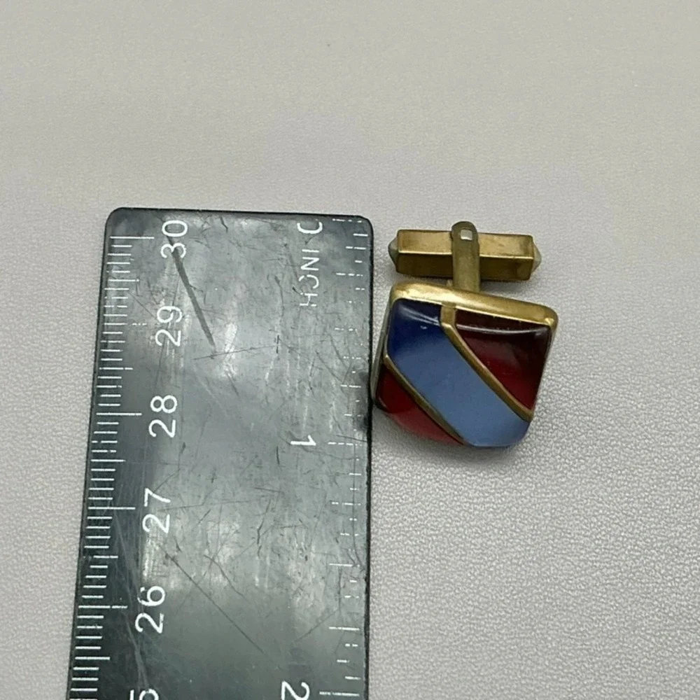 Vintage Cufflinks Mens Gold Tone Red Blue Lucite-Look Acrylic Geometric 7/8
